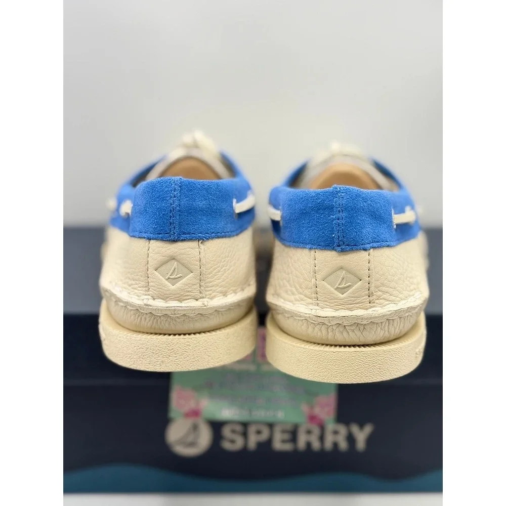 Sperry Top-Sider Authentic‎ Original Mens Cream Blue Leather Suede Boat Shoes